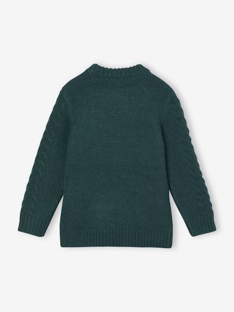 Jersey de punto trenzado para niño crudo+verde pino 