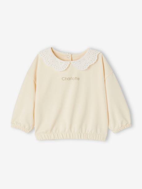 Sudadera con cuello bordado para bebé caramelo+vainilla+verde sauce 