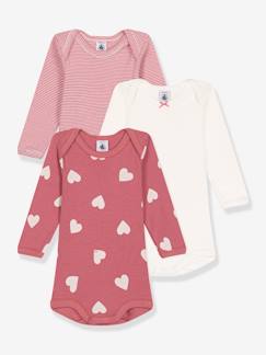 -Pack de 3 bodies de manga larga con corazones de algodón para bebé PETIT BATEAU