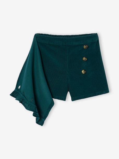 Falda-short de pana con efecto cruzado para niña rosa+verde azulado+verde inglés 