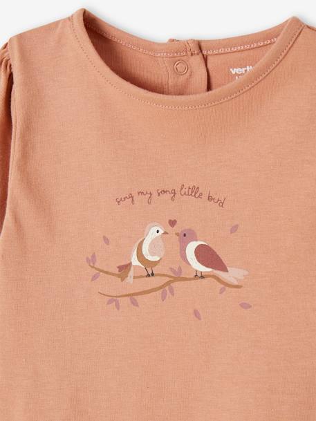 Camiseta blusa motivo pájaros para bebé de algodón orgánico beige arcilla 