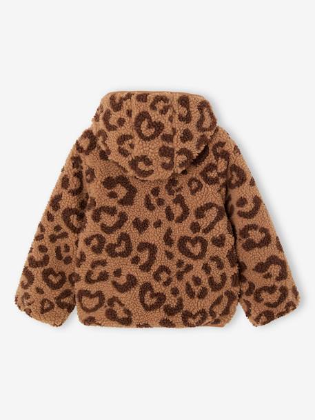 Chaqueta con capucha de sherpa estampado leopardo para niña marrón estampado 