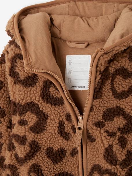 Chaqueta con capucha de sherpa estampado leopardo para niña marrón estampado 