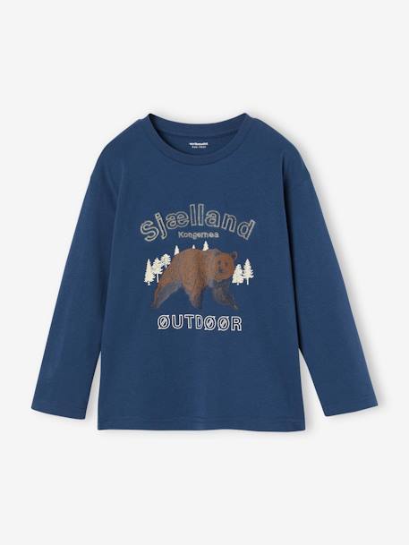 Camiseta motivo naturaleza con detalles flocados para niño azul pizarra+gris oscuro+verde sauce 