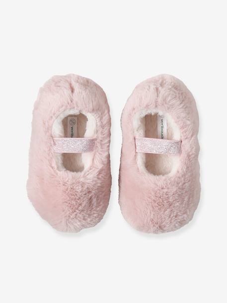 Zapatillas de casa bailarinas estilo peluche elásticas para niña rosa 