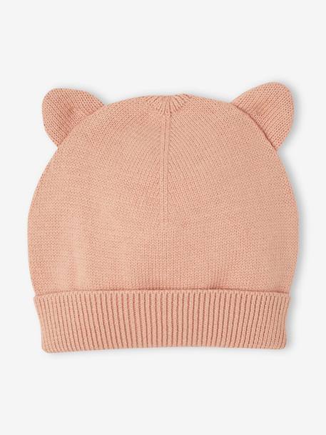 Conjunto mono de punto tricot + gorro con orejitas a juego para bebé rosa 