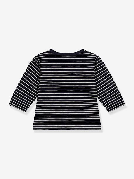 Camiseta de manga larga de punto fino para bebé PETIT BATEAU rayas azul marino 