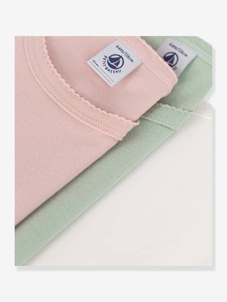 Pack de 3 camisetas infantiles de manga larga lisas de algodón PETIT BATEAU rosa palo 