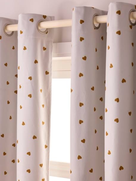 Pack de 2 cortinas con ojales opacas estampado corazones beige estampado 