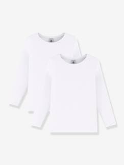 Niño-Camisetas y polos-Pack de 2 camisetas blancas de manga larga PETIT BATEAU