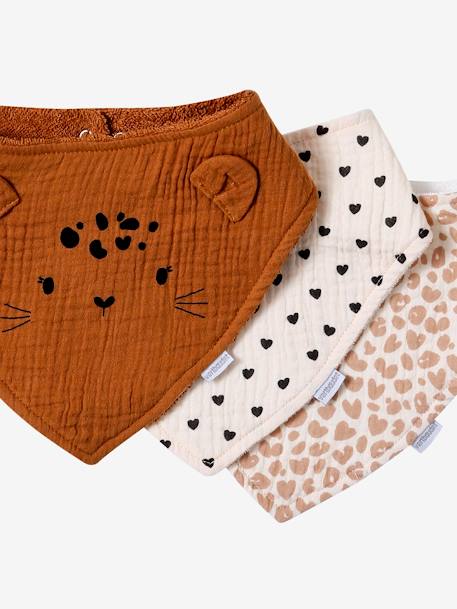 Lote de 3 baberos bandanas de gasa de algodón / felpa avellana+MARRON MEDIO LISO 