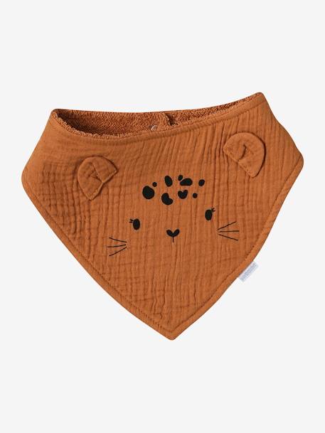 Lote de 3 baberos bandanas de gasa de algodón / felpa avellana+MARRON MEDIO LISO 