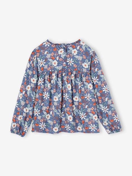 Blusa de flores para niña azul índigo+crudo+rosa maquillaje+verde sauce 