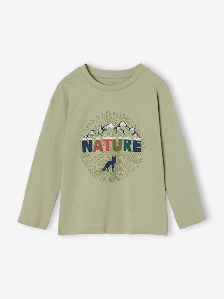 Camiseta motivo naturaleza con detalles flocados para niño azul pizarra+gris oscuro+verde sauce 