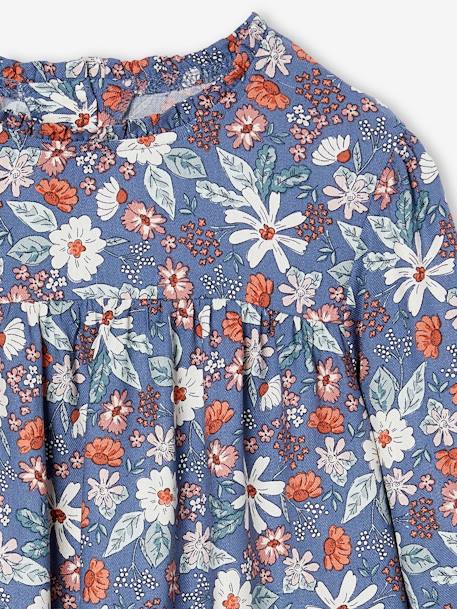 Blusa de flores para niña azul índigo+crudo+rosa maquillaje+verde sauce 