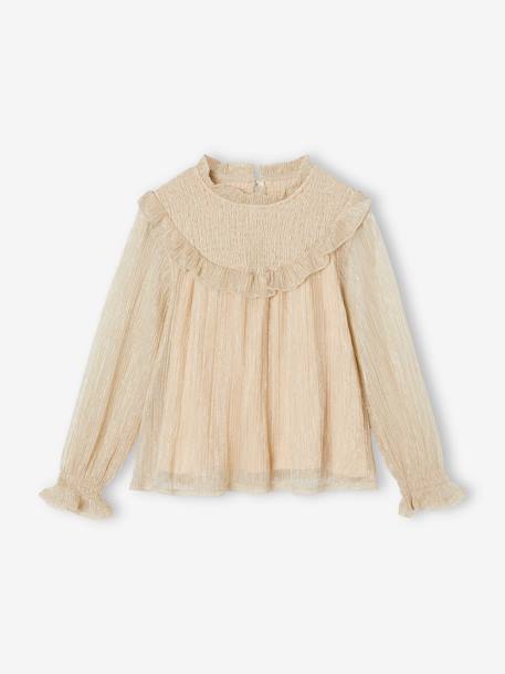 Blusa con smocks de tul irisado para niña dorado 