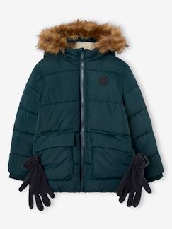 Niño-Chaqueta acolchada con forro polar y guantes o manoplas, para niño