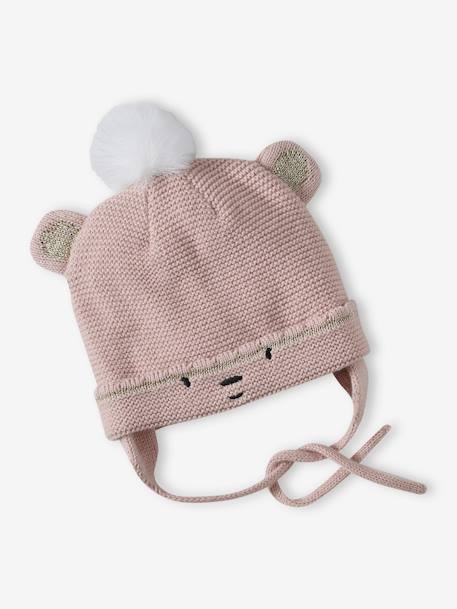 Caja de regalo Navidad bebé niña gorro + snood + manoplas rosa maquillaje 