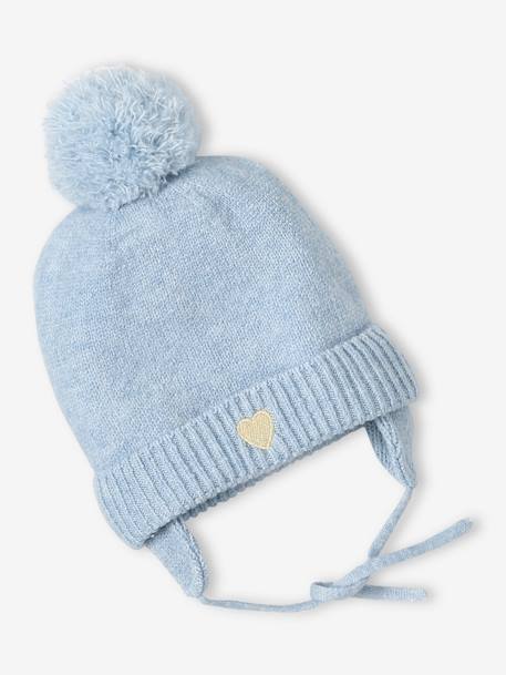 Conjunto gorro + snood + manoplas 'corazón' para bebé niña azul hielo 