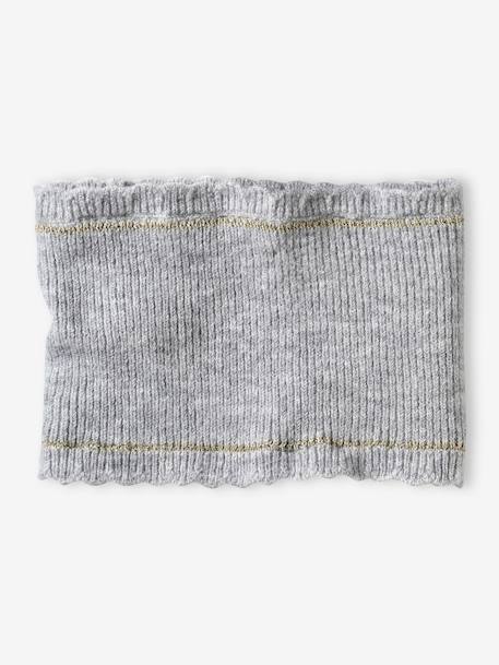 Conjunto gorro, snood y guantes/mitones para niña gris jaspeado 