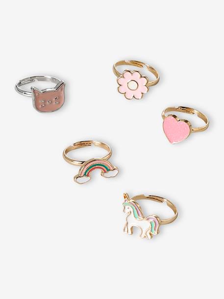 Pack de 5 anillos para niña rosa viejo 