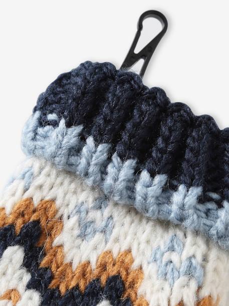 Conjunto para bebé niño gorro con orejeras + snood + manoplas de jacquard azul marino 