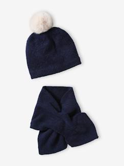 Niña-Accesorios-Conjunto gorro con pompón + bufanda de punto bobo para niña