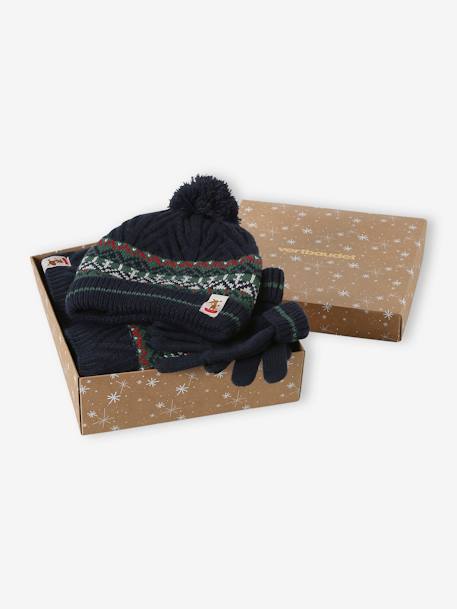 Estuche regalo Navidad niño gorro + snood + guantes verde pino 