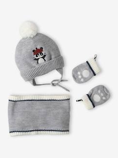 -Conjunto gorro + snood + manoplas "panda" bebé niño