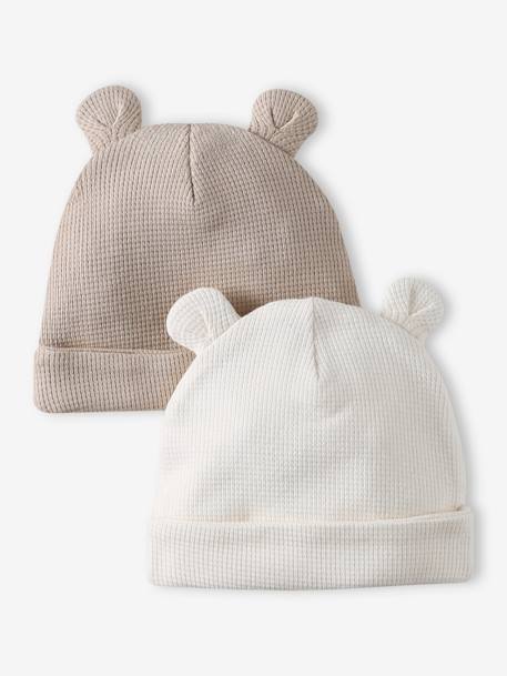 Pack de 2 gorros recién nacido de algodón crudo 