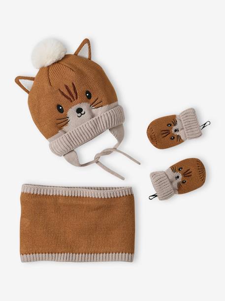 Conjunto animal de gorro + snood + manoplas para bebé