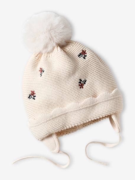 Conjunto para bebé niña de gorro + snood + manoplas beige maquillaje 