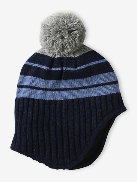 Gorro peruano a rayas con pompón para niño azul marino 