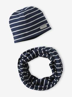 Niño-Conjunto a rayas para niño: gorro + snood