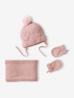 -Conjunto para bebé niña: gorro + snood + manoplas