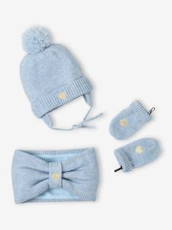 -Conjunto gorro + snood + manoplas "corazón" para bebé niña