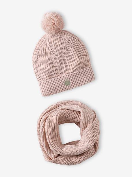 Conjunto gorro y snood para niña rosa rosa pálido 