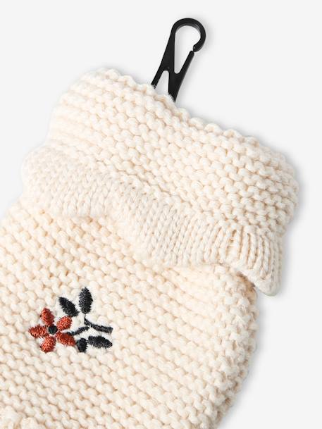 Conjunto para bebé niña de gorro + snood + manoplas beige maquillaje 