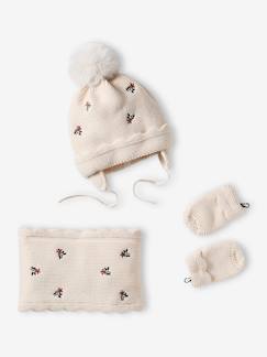 -Conjunto para bebé niña de gorro + snood + manoplas