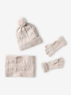 Niña-Accesorios-Gorros, bufandas, guantes-Conjunto de gorro + snood + mitones de punto bobo trenzado