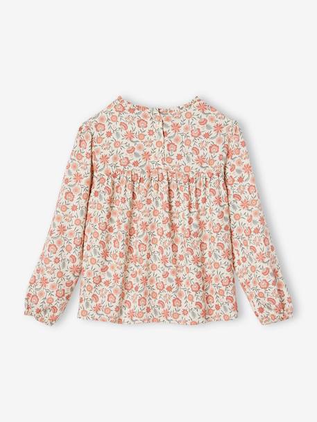 Blusa de flores para niña azul índigo+crudo+rosa maquillaje+verde sauce 