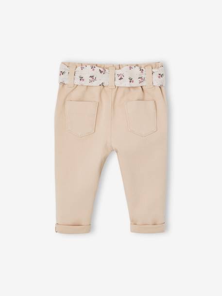 Pantalón con cinturón de tejido, para bebé beige+rosa viejo+VERDE MEDIO LISO 