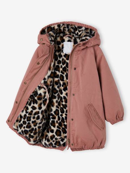 Parka con capucha y forro de piel sintética para niña caqui+negro+rosa palo+rosa viejo+verde 