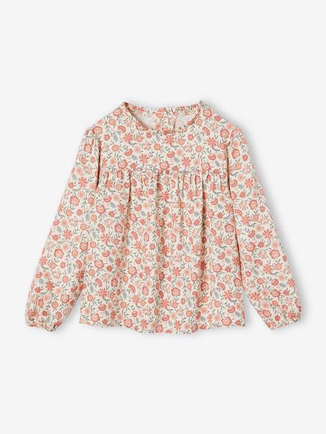 Blusa de flores para niña azul índigo+crudo+rosa maquillaje+verde sauce 