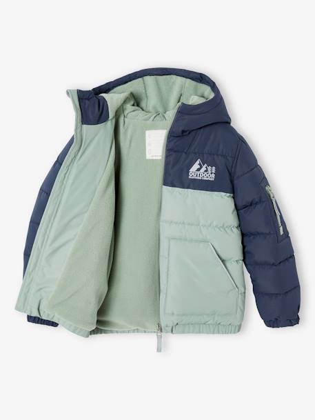 Chaqueta acolchada con capucha bicolor y relleno de poliéster reciclado, para niño avellana+AZUL FUERTE LISO CON MOTIVOS+verde sauce 