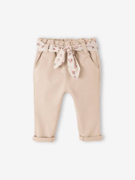 Pantalón con cinturón de tejido, para bebé beige+rosa viejo+VERDE MEDIO LISO 