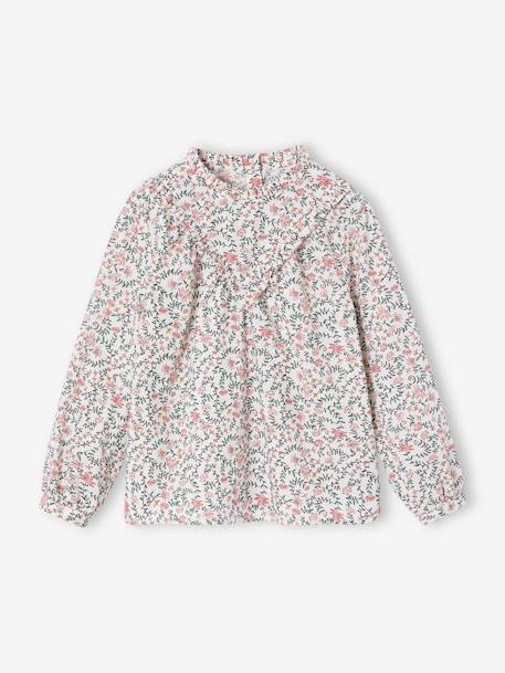 Blusa con cuello alto estampado de flores, niña azul marino+crudo 