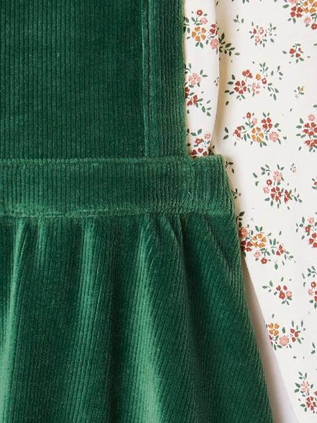 Conjunto vestido peto de pana y camiseta para niña rosa+verde 