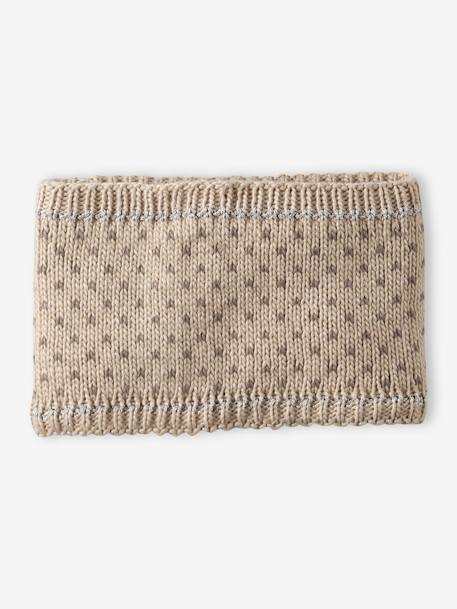 Caja regalo de Navidad 'Cervatilla' para niña conjunto gorro + snood + mitones beige dorado 