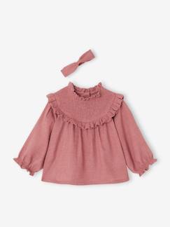 -Blusa con smocks y cinta del pelo a juego, para bebé